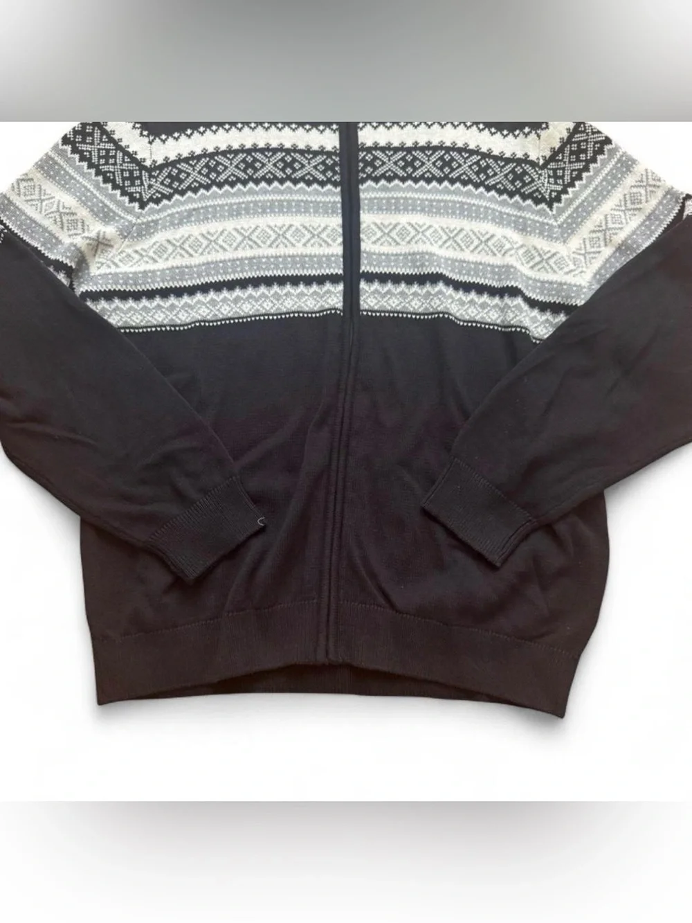 Chaps Mens 2XL Full Zip Christmas Sweater NWT Black Snowflake Mock Neck Cotton - Picture 7 of 14